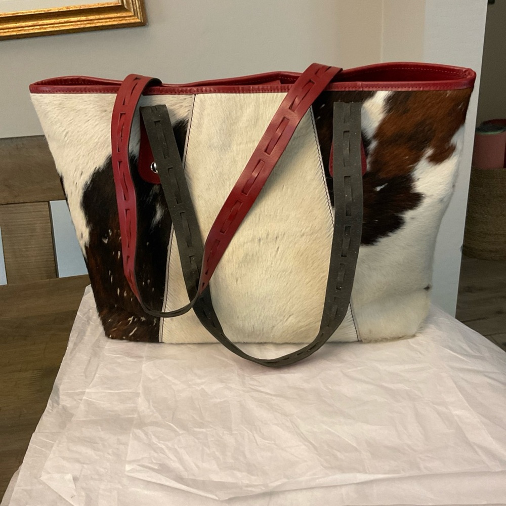 Maurizio Taiuti Italy Genuine Cowhide Animal Print Fur Leather Shoulder Bag Tote